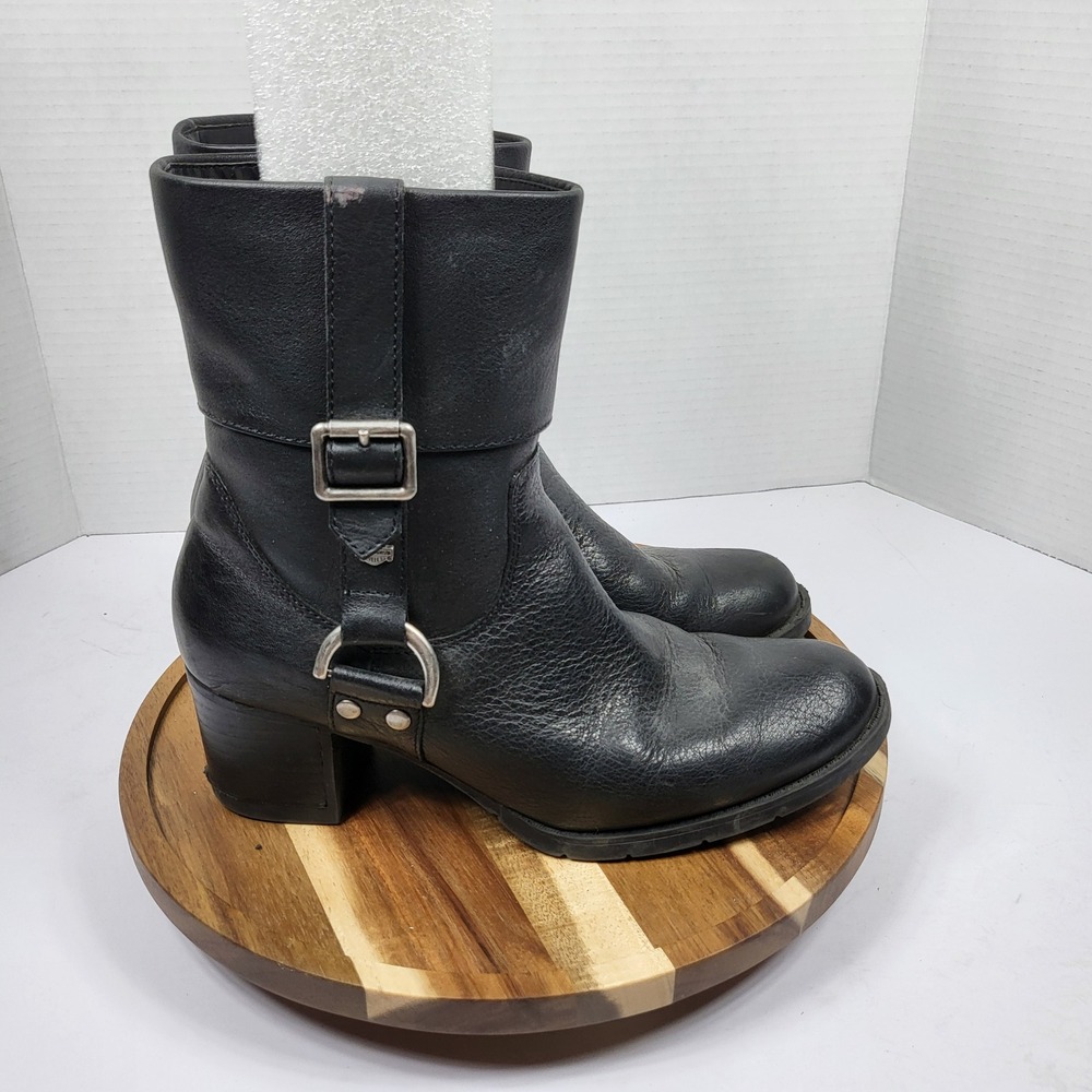 Harley Davidson Moto Boots Women 7M Black Good‎ Leather D84068 Buckle Biker